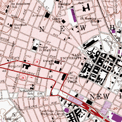 Topographic Map of Timothy Dwight School, CT