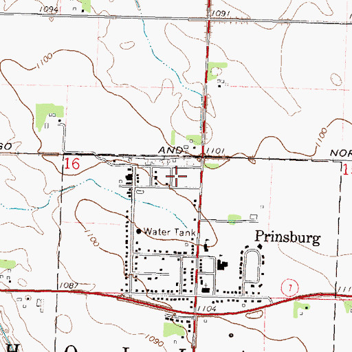 Topographic Map of Prinsburg Post Office, MN