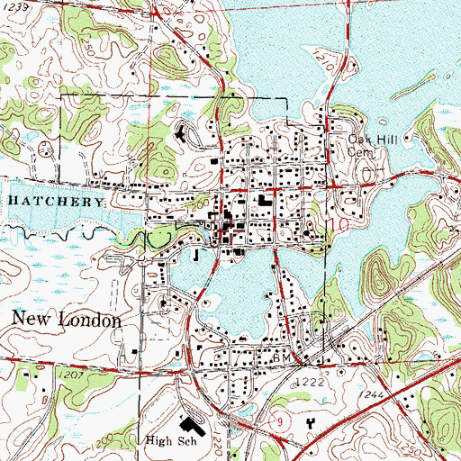 Topographic Map of New London Library, MN