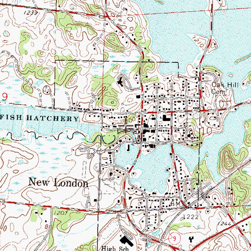 Topographic Map of New London Fire Department, MN