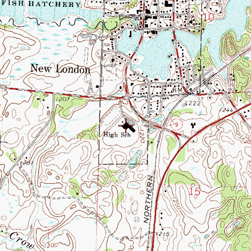 Topographic Map of New London Spicer High School, MN