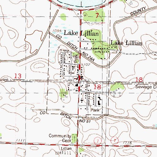 Topographic Map of Lake Lillian Post Office, MN