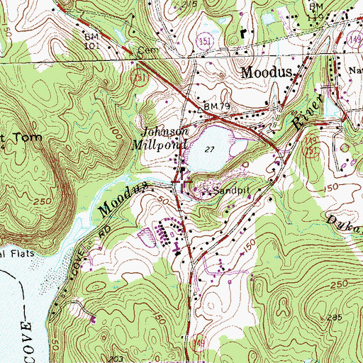 Topographic Map of Dykas Brook, CT