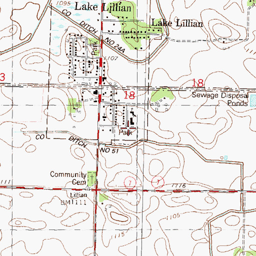 Topographic Map of Lake Lillian City Park, MN