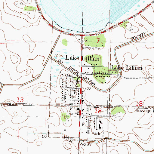 Topographic Map of Lake Lillian City Park, MN