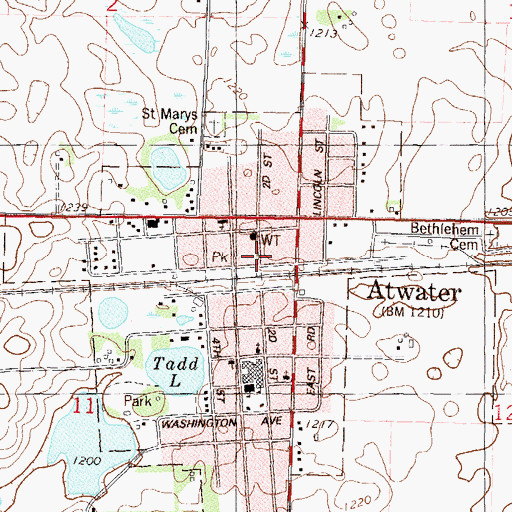 Topographic Map of Atwater Post Office, MN