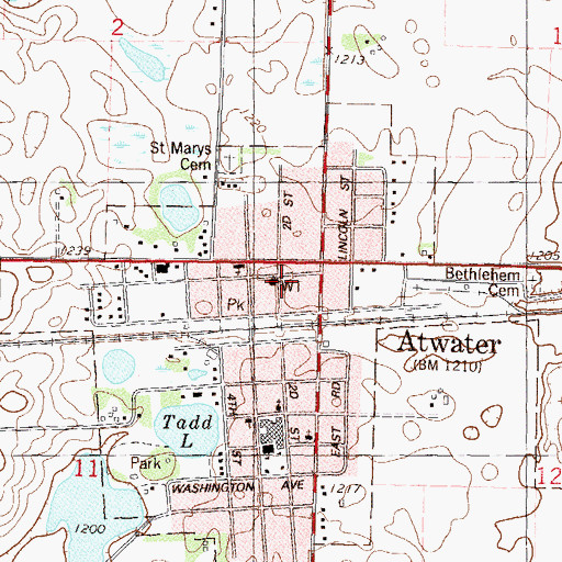 Topographic Map of Atwater Fire Department, MN