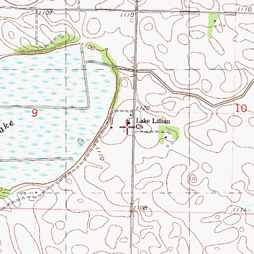 Topographic Map of Lake Lillian Baptist Cemetery, MN