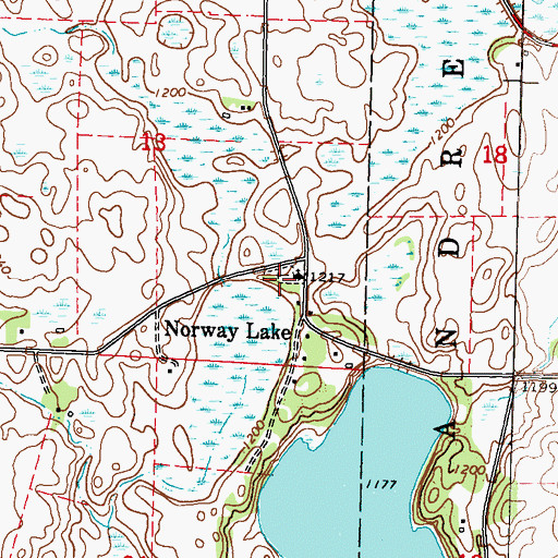 Topographic Map of East Norway Lake Lutheran Cemetery, MN
