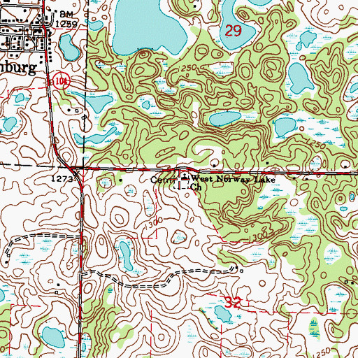Topographic Map of West Norway Lake Cemetery, MN