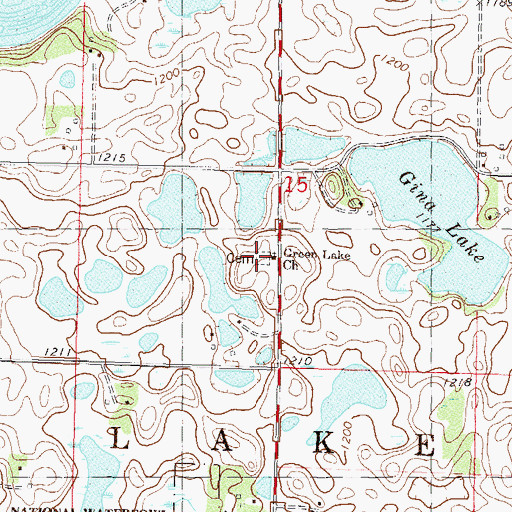 Topographic Map of Green Lake Lutheran Cemetery, MN