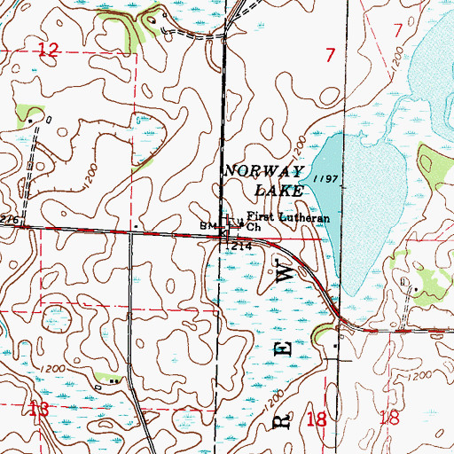 Topographic Map of First Lutheran Cemetery, MN