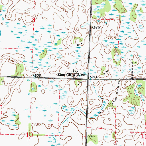 Topographic Map of Zion Irving Lutheran Cemetery, MN