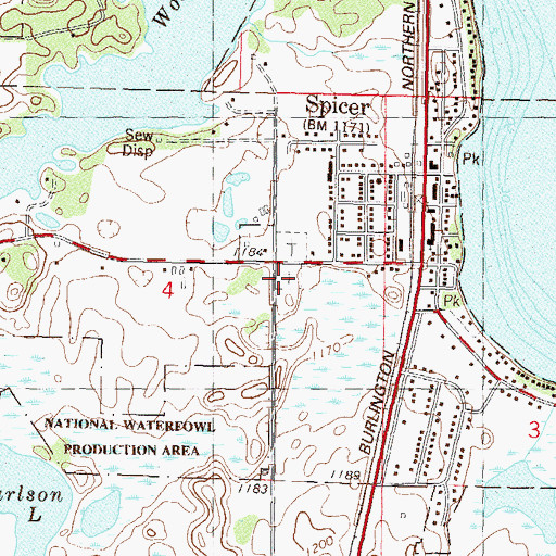 Topographic Map of Spicer Family Cemetery, MN