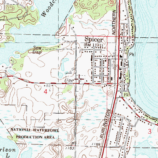 Topographic Map of Spicer City Cemetery, MN