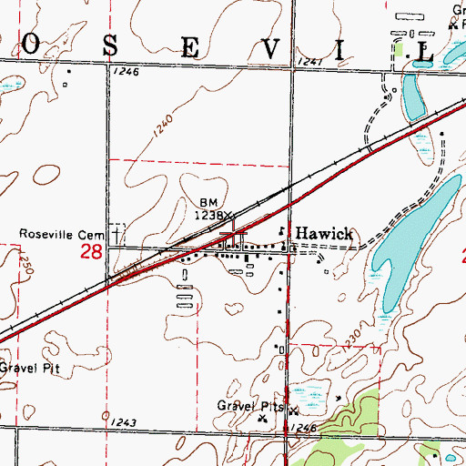 Topographic Map of Hawick (historical), MN