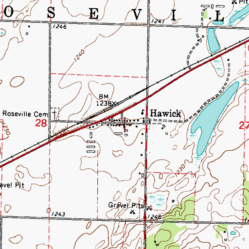 Topographic Map of Hawick Post Office, MN