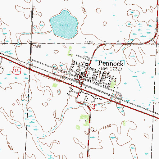 Topographic Map of Pennock, MN
