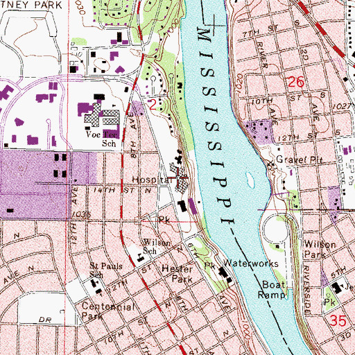 Topographic Map of Saint Cloud Hospital, MN