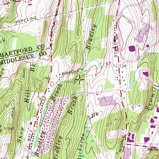 Topographic Map of East Bradley Brook, CT