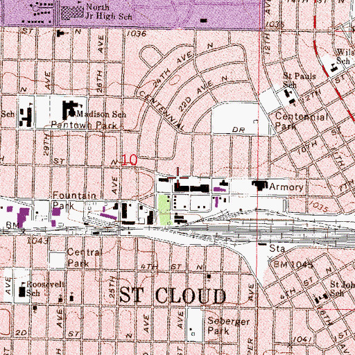 Topographic Map of Centennial Shopping Center, MN