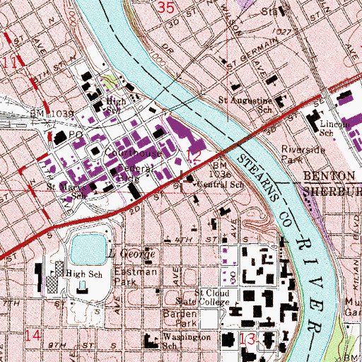 Topographic Map of Saint Cloud City Hall, MN