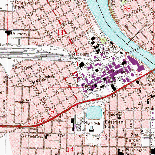 Topographic Map of Saint Cloud Fire Department Station 1 Headquarters, MN