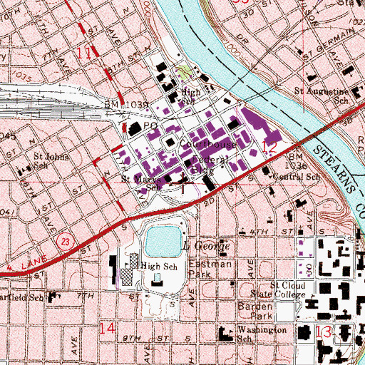 Topographic Map of Saint Mary's Cathedral, MN