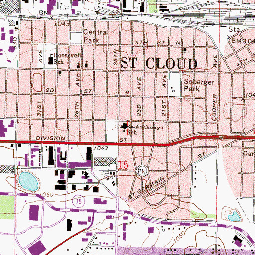 Topographic Map of Saint Anthony Parish, MN