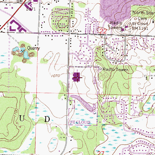 Topographic Map of Oak Hill School, MN