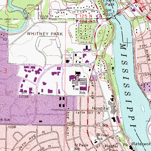 Topographic Map of Saint Cloud Technical College, MN