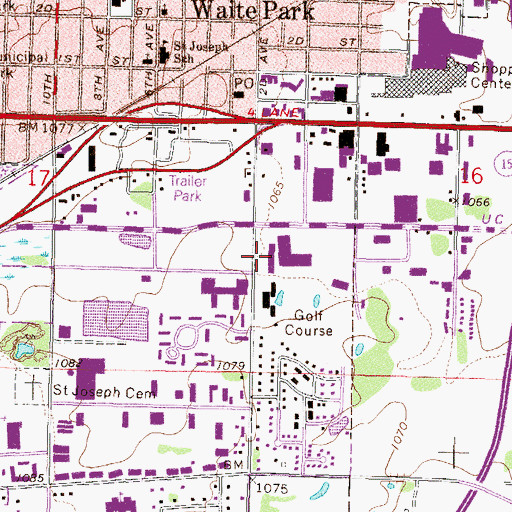Topographic Map of Waite Park Post Office (historical), MN