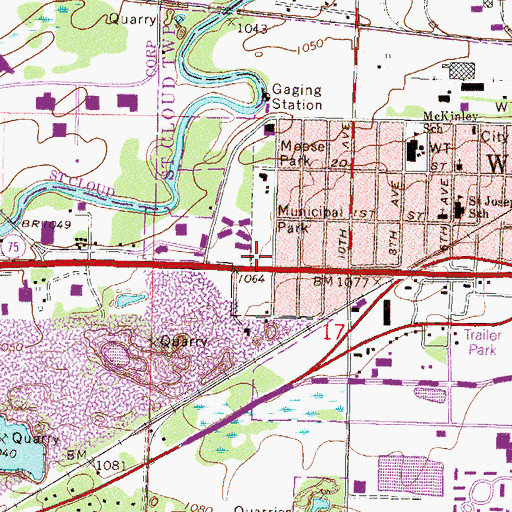 Topographic Map of Waite Park Fire Department, MN