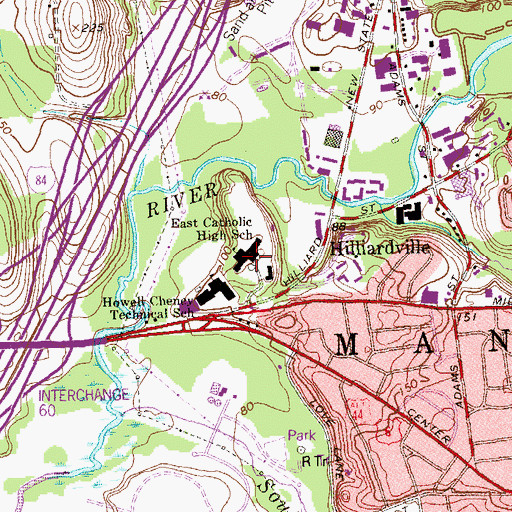 Topographic Map of East Catholic High School, CT