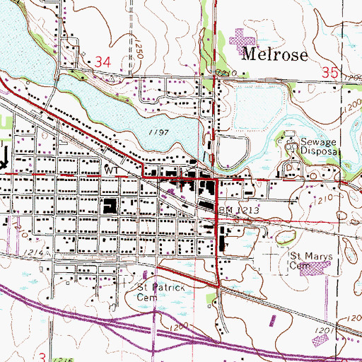 Topographic Map of Melrose Post Office, MN