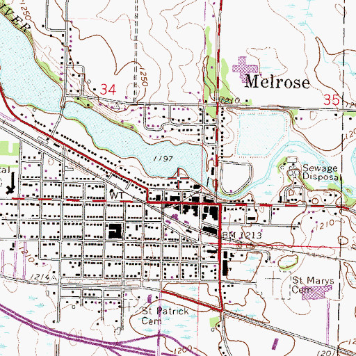 Topographic Map of Melrose Police Department, MN