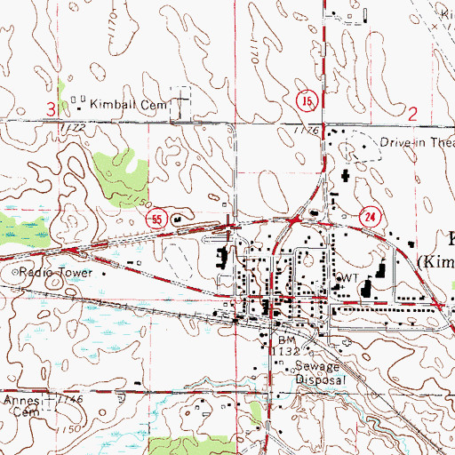 Topographic Map of Kimball United Methodist Church, MN