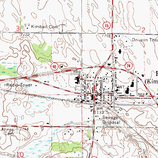Topographic Map of Kimball High School, MN