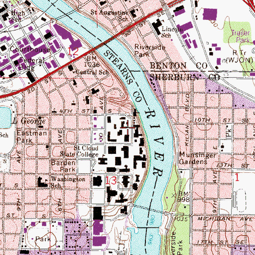 Topographic Map of Benton Hall, MN