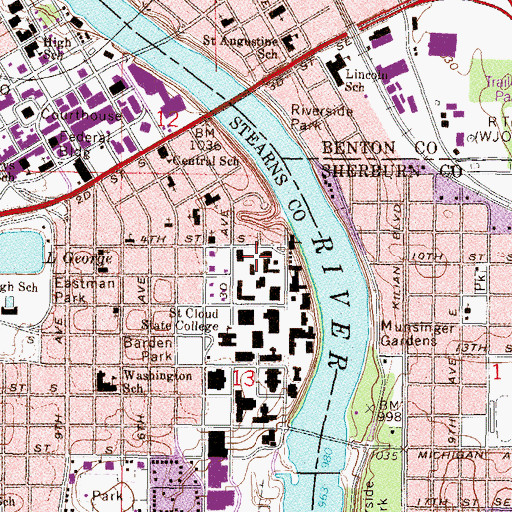 Topographic Map of Stearns Hall, MN