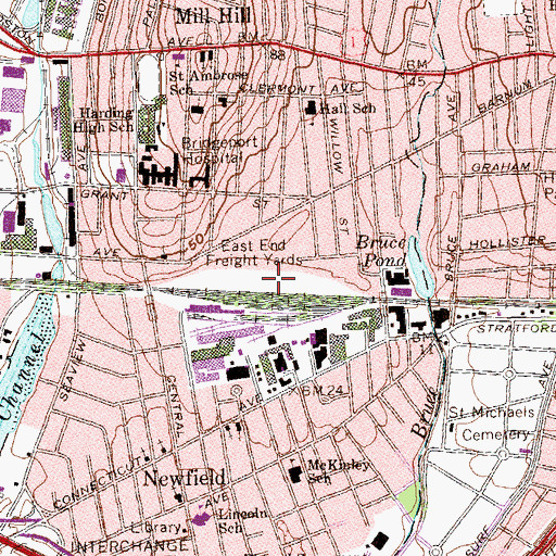Topographic Map of East End Freight Yards, CT