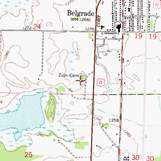 Topographic Map of United Methodist Cemetery, MN
