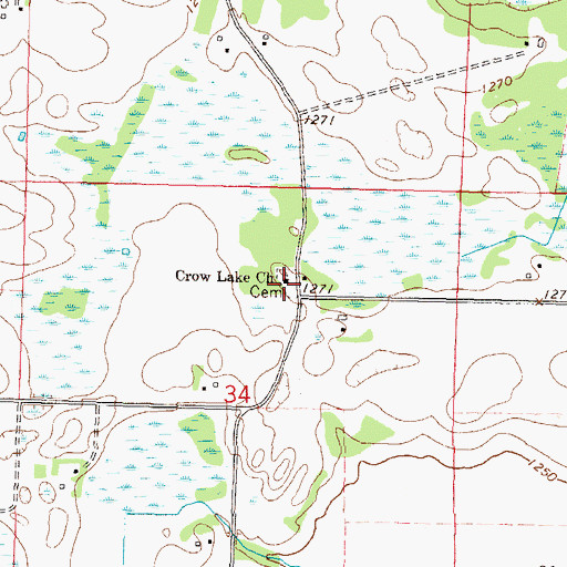 Topographic Map of Crow Lake Cemetery, MN