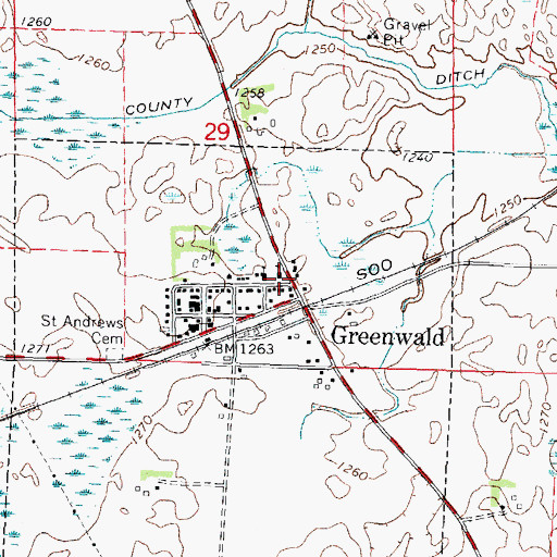 Topographic Map of Saint Andrews School, MN