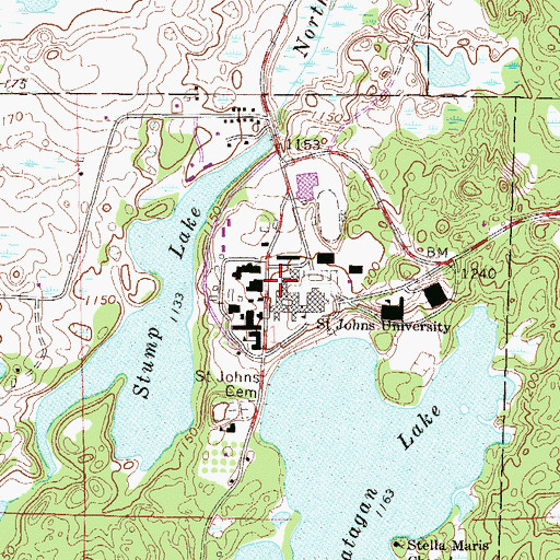 Topographic Map of Saint Benet Hall, MN