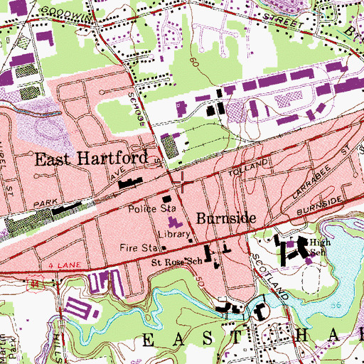 Topographic Map of East Hartford, CT