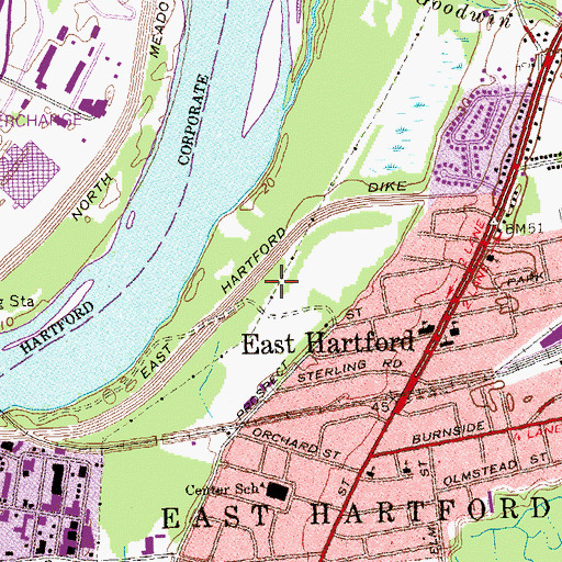 Topographic Map of East Hartford Dike, CT