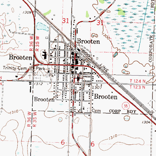 Topographic Map of Brooten Elementary School, MN