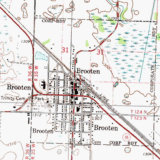 Topographic Map of Brooten, MN