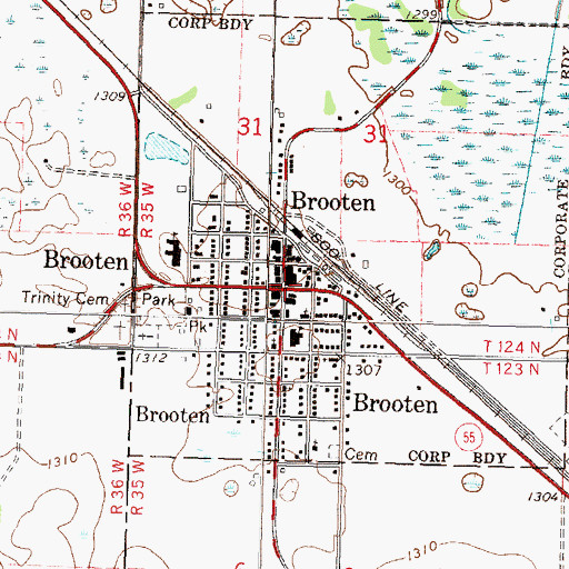 Topographic Map of Brooten Post Office, MN